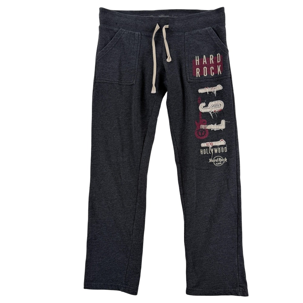 Hard Rock Cafe Pants Juniors XS Gray Hollywood Logo Sweatpants Lounge Casual‎